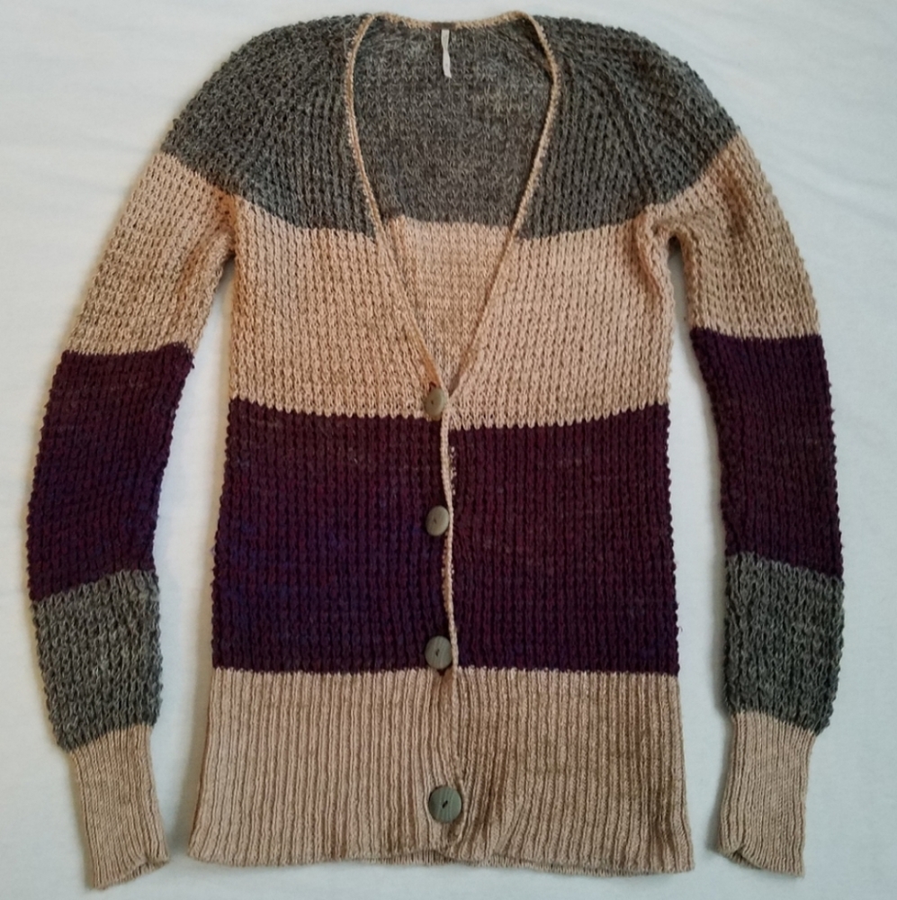 Free People waffle knit cardigan color block S
